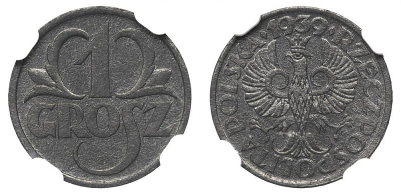 GG, 1 grosz 1939 - NGC MS64 Piękny, menniczy egzemplarz. Rzadziej spotykany na r...
