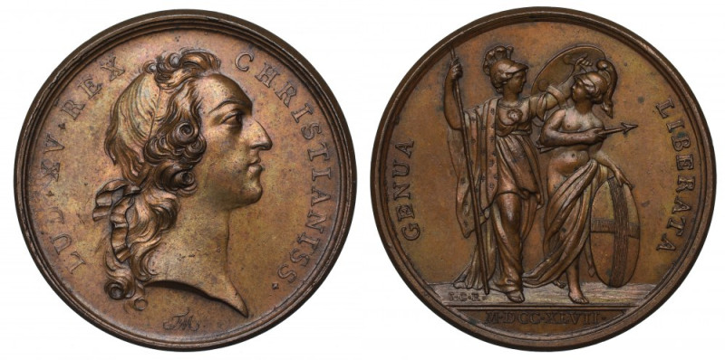 France, Louis XV, Medal 1747 Rzadki w handlu medal upamiętniający wyzwolenie Gen...