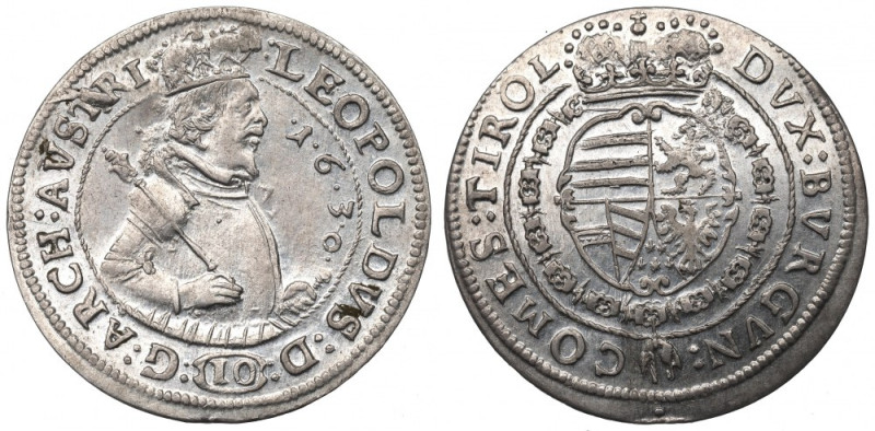 Austria, Leopold V, 10 kreuzer 1630 Pięknie zachowana dziesięciokrajcarówka z mi...