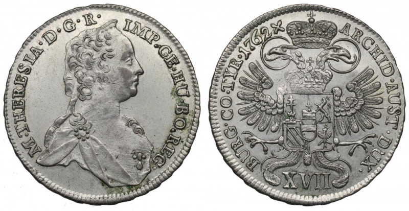 Austria, 17 kreuzer 1762, Vienna Bardzo ładny przykład tej emisji. Rzadsza w han...