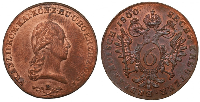Austria, Franz II, 6 kreuzer 1800 B Pięknie zachowany przykład emisji z Kremnicy...