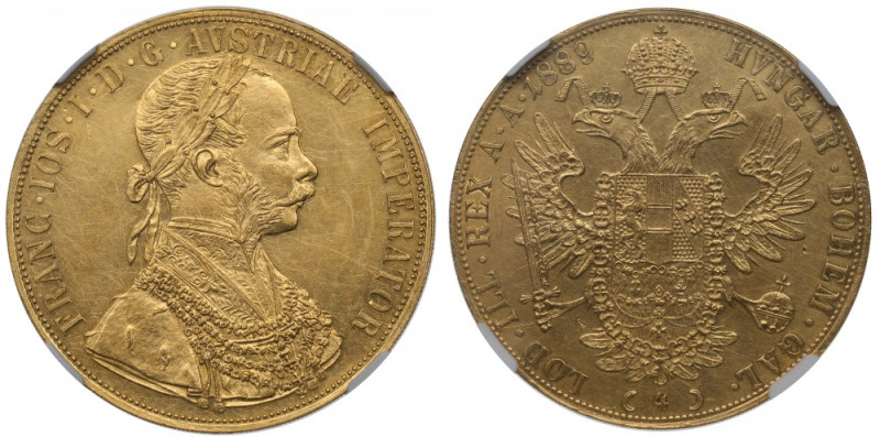 Austria, Franz Joseph I, 4 ducats 1889, Vienna - NGC UNC Details Pięknie zachowa...