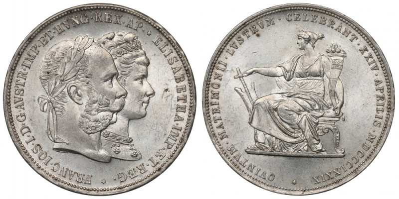 Austria, Franz Joseph I, 2 gulden 1879 - silver wedding 2 guldeny o świetnych de...