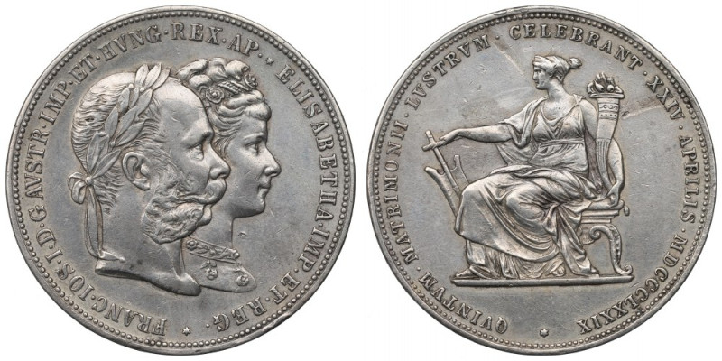 Austria, Franz Joseph I, 2 gulden 1879 - silver wedding Charakterystyczna, cenio...