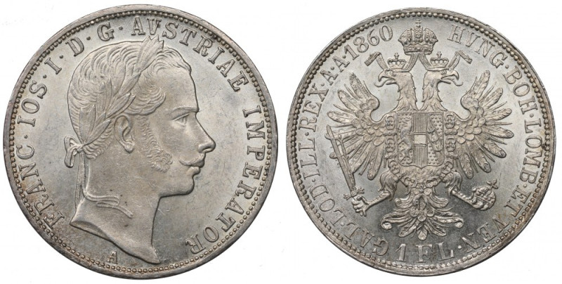 Austria, Franz Joseph I, 1 florin 1860 A Bardzo ładny przykład florena. Drobne n...