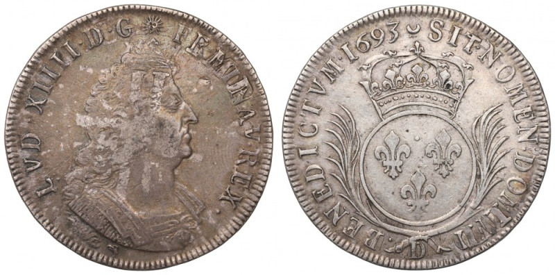 France, Louis XIV, Ecu 1693, Lyon Ładnie zachowany przykład ciekawszej typologic...