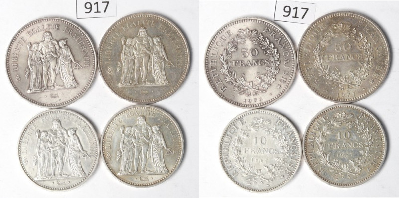 France, Set of 10-50 francs 1967-77 Bardzo ładne przykłady tych emisji. Srebro ....
