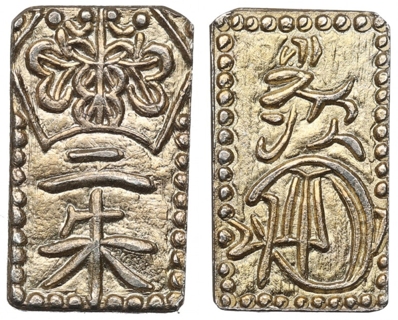 Japan, Komei 1847-1866, 2 shu Piękne przykłady tej emisji. Złoto, wymiary 7,2 x ...