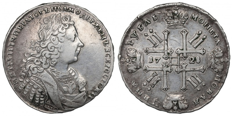 Russia, Peter II, Roubl 1728 Ładny przykład tej emisji. Odmiana z widoczną gwiaz...