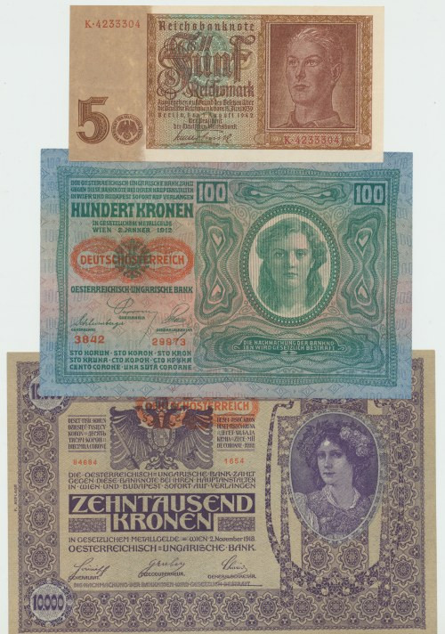 Austria, Germany, Set of 3 banknotes Zestaw 3 banknotów z Austrii i Niemiec. 100...