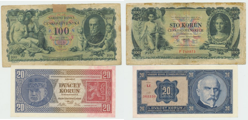Czechoslovakia, Set of banknotes 1926-1931 Zestaw 2 banknotów Czechosłowacji