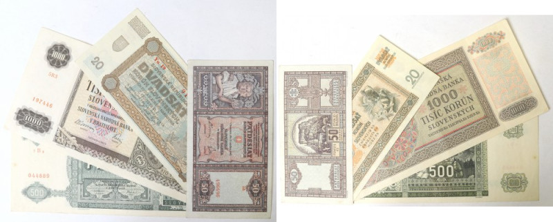 Slovakia, Set of banknotes - 4 pcs. Zestaw 4 banknotów o przyjemnej wizualnie pr...