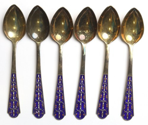 ZSRR, Zestaw łyżeczek Srebro złocone, emalia, długość 14 cm, waga łączna 137,46 ...