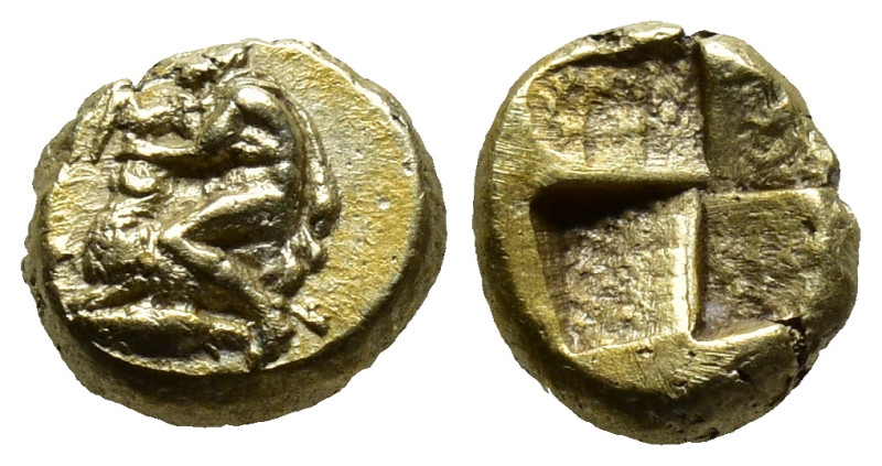 MYSIA. Kyzikos. EL 1/24 Stater (7mm, 0,6 g) (Circa 450-400 BC). Obv: Male figure...