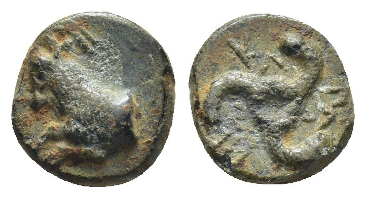 DYNASTS of LYCIA. Perikles. Circa 380-360 BC AE. (1.17 Gr. 9mm.)
 Forepart of go...