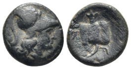 PAMPHYLIA. Side. Ae (1st century BC). (3.83 Gr. 15mm.)
Helmeted head of Athena right.
 Rev. Pomegranate