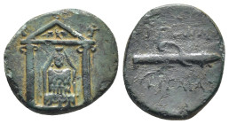 Pamphylia, Perge. Ca. 50-30 B.C. (4.39 Gr. 17mm.)
Cult statue of Artemis Pergaia facing within distyle temple; in pediment, eagle 
Rev. Bow and quiver...