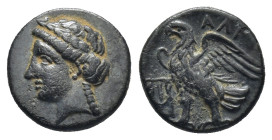 CARIA, Halikarnassos. Mid 4th-3rd centuries BC. AE. (1.23 Gr. 11mm.)
Laureate head of Apollo left 
Rev. Eagle standing left; lyre to left.