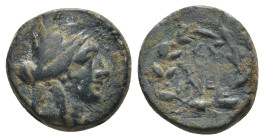 PISIDIA. Isinda.(?) 1st century BC. AE (3.48 Gr. 13mm.)
 Laureate head of Apollo right. 
Rev. Legend within wreath.