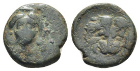 Islands off Ionia, Samos. Ca. 129-120 B.C. AE (1.94 Gr. 13mm). 
Diademed head of Hera facing 
Rev. Facing lion's skin.