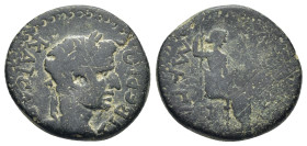 IONIA. Magnesia ad Maeander. Tiberius (14-37). Ae. (19mm, 5,73 g) Obv: TIBЄPIOC KAICAP. Laureate head right. Rev: MAΓNHTΩN. Livia seated right on thro...
