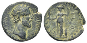 Lycaonia, Iconium. Antoninus Pius. A.D. 138-161. Æ (18mm, 4.15 g). IM-P C T A H ANTONINVS, laureate head of Antoninus Pius right / COL ICO, Athena sta...