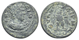 Lydia. Thyateira . Caracalla AD 211-217. Bronze Æ (15mm, 1,79 g). Laureate, draped, and cuirrased bust right / Eagle standing facing, head right, with...