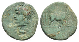 Mysia, Parium. Claudius. A.D. 41-54. AE 1(15mm, 2.54 g) Laureate head of Claudius left; c/m: capricorn left / legend, if any, is illegible, Claudius, ...