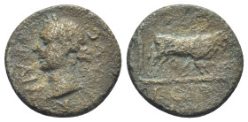 Mysia, Parium. Trajan, AD 98-117. AE. (16mm, 2.67 g). Obv: TRAIAN AVG. Laureate head of Trajan, left. Rev: C G I P. Founder ploughing with two oxen, r...