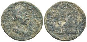 PAMPHYLIA, Perge. Tranquillina. Augusta, AD 241-244. Æ (26mm, 11,41 g). Draped bust right, wearing stephane; crescent behind / Distyle temple containi...