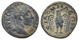 Phrygia, Philomelium. Severus Alexander. A.D. 222-235. AE (15mm, 2.0 g). AV K CЄVH AΛЄΞANΔPOC, laureate head of Severus Alexander right / ΦIΛOMHΛЄΩN, ...
