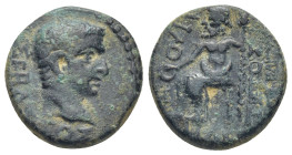 Phrygia, Philomelium. Tiberius, AD.14-37. Æ Hemiassarion (18mm, 5,6 g). T. Philopatris, magistrate. ΣEBAΣTOΣ. Bare head right. / TITOΣ ΦIΛOΠATPIΣ / ΦI...