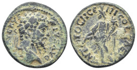 PISIDIA, Antiochia, Septimius Severus (193 - 211) AE (22mm, 5.9 g) Rev: Laureate head right Rev: Turreted Tyche standing left, holding rudder and corn...