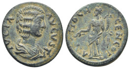PISIDIA, Antiochia. Julia Domna. Augusta, AD 193-217. Æ (21mm, 5.9 g). Draped bust right / Tyche standing left, holding rudder and cornucopia.