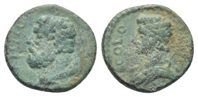 Pisidia, Antiochia. Pseudo-Autonomous. Time of Antoninus Pius, A.D. 138-161. AE (13mm, 1.78 g). ANTIOCH (?), bearded bust of Herakles left, lion's ski...