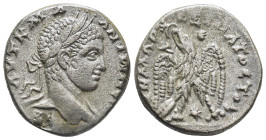 Syria. Antioch. Caracalla AR Tetradrachm, . (24mm, 11,47 g) AD 244-249. Laureate, draped and cuirassed bust right / ΔHMAPX EΞ YΠATOC TO B, eagle stand...