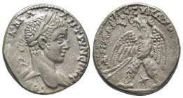 Syria. Antioch. Caracalla AR Tetradrachm, . (24mm, 12,43 g) AD 244-249. Laureate, draped and cuirassed bust right / ΔHMAPX EΞ YΠATOC TO B, eagle stand...