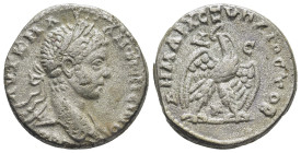 Syria. Antioch. Caracalla AR Tetradrachm, . (24mm, 13,53 g) AD 244-249. Laureate, draped and cuirassed bust right / ΔHMAPX EΞ YΠATOC TO B, eagle stand...