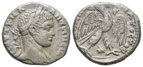 Syria. Antioch. Caracalla AR Tetradrachm, . (24mm, 13,61 g) AD 244-249. Laureate, draped and cuirassed bust right / ΔHMAPX EΞ YΠATOC TO B, eagle stand...