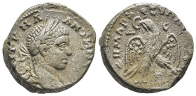 Syria. Antioch. Caracalla AR Tetradrachm, . (24mm, 15,22 g) AD 244-249. Laureate, draped and cuirassed bust right / ΔHMAPX EΞ YΠATOC TO B, eagle stand...