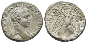 Syria. Antioch. Caracalla AR Tetradrachm, . (25mm, 12,9 g) AD 244-249. Laureate, draped and cuirassed bust right / ΔHMAPX EΞ YΠATOC TO B, eagle standi...