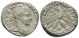 Syria. Antioch. Caracalla AR Tetradrachm, . (25mm, 13,77 g) AD 244-249. Laureate, draped and cuirassed bust right / ΔHMAPX EΞ YΠATOC TO B, eagle stand...