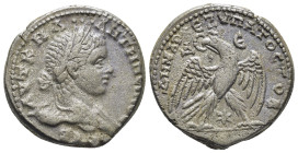 Syria. Antioch. Caracalla AR Tetradrachm, . (25mm, 14,3 g) AD 244-249. Laureate, draped and cuirassed bust right / ΔHMAPX EΞ YΠATOC TO B, eagle standi...