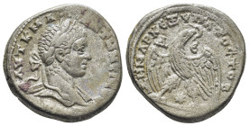 Syria. Antioch. Caracalla AR Tetradrachm, . (25mm, 14,54 g) AD 244-249. Laureate, draped and cuirassed bust right / ΔHMAPX EΞ YΠATOC TO B, eagle stand...