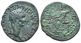 Thrace, Perinthus. Domitian, AD 81-96. AE. (25mm., 10,0 g) Obv: ΑΥΤΟΚ ΚΑΙΣΑΡ ΔΟΜΙΤΙΑΝΟΣ ΣΕΒ. Laureate head of Domitian, right. Rev: ΠΕΡΙΝΘΙΩΝ. Zeus se...