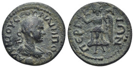 PAMPHYLIA. Perge. Philip II (247-249). AE. (7 Gr. 22mm.)
Laureate, draped and cuirassed bust right; below, globe. 
Rev. Nike advancing left, holding w...