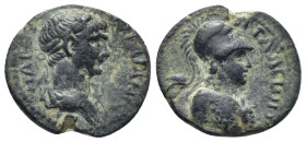 Pamphylia, Attaleia. Trajan. A.D. 98-117. AE (4.14 Gr. 19mm.). 
Laureate and draped bust of Trajan right . 
Rev. Bust of Athena wearing Corinthian hel...