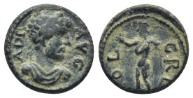 Hadrian Ptolemais, Phoenicia. (?) AD 117-138. (2.28 Gr. 13mm.)
Laureate and cuirassed bust to right
Rev. Tyche standing to left, holding cornucopiae a...