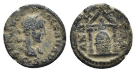 PISIDIA. Andeda. Severus Alexander (222-235). AE. (1.27 Gr. 12mm.)
Laureate head of Severus Alexander, right, with drapery 
Rev. Front view of temple ...