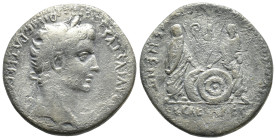 Augustus (27 BC-AD 14). AR denarius (18mm, 3.5 g). Lugdunum, 2 BC-AD 4. CAESAR AVGVSTVS-DIVI F PATER PATRIAE, laureate head of Augustus right / AVGVST...